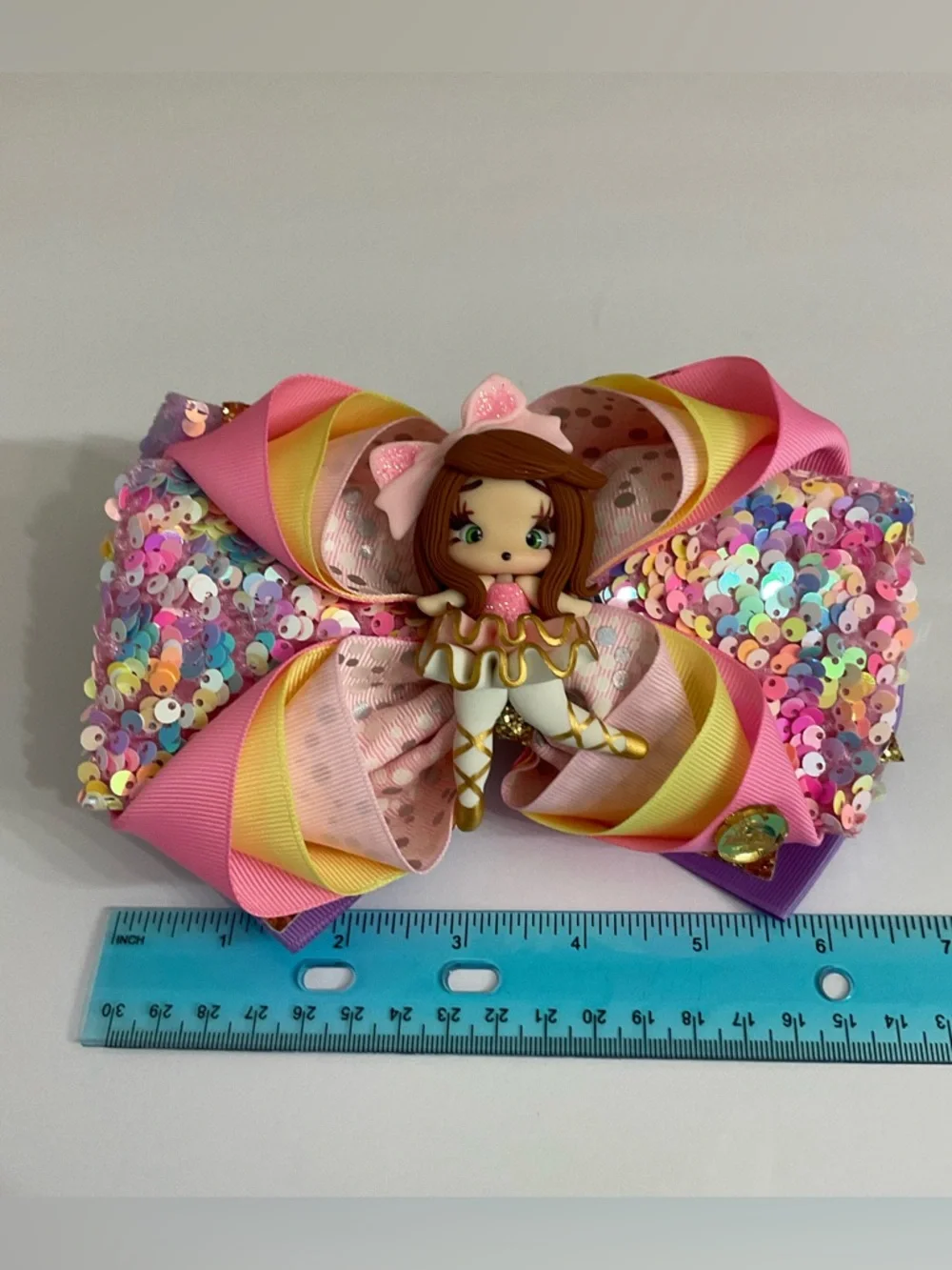 Girls Big Bow Clay Doll Ballerina Barrette Clip Handmade
